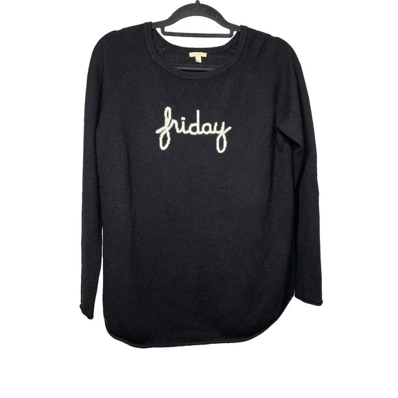 Project Women's Medium Sweater 100% Cashmere Friday Script Black Knit Cozy Warm - Picture 1 of 4